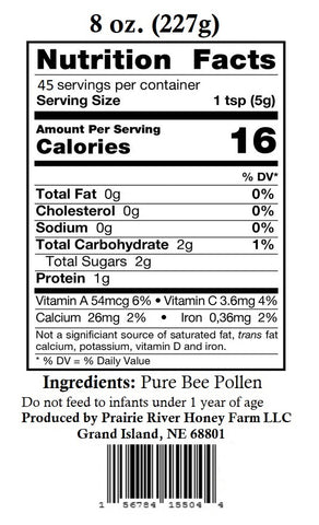 Fresh Bee Pollen Pure Raw Natural Nebraska Bee Pollen 8oz Jar