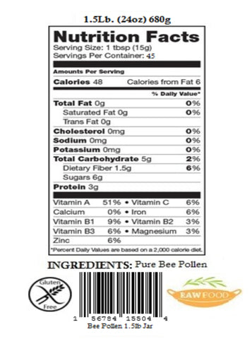 Fresh Bee Pollen Pure Raw Natural Nebraska Bee Pollen 1.5lb Jar